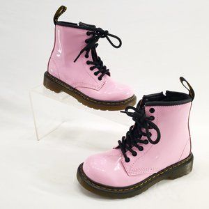 Dr. Martens 1460J Pink Girls Combat Boot Side Zip Size 12 Kids Patent Leather